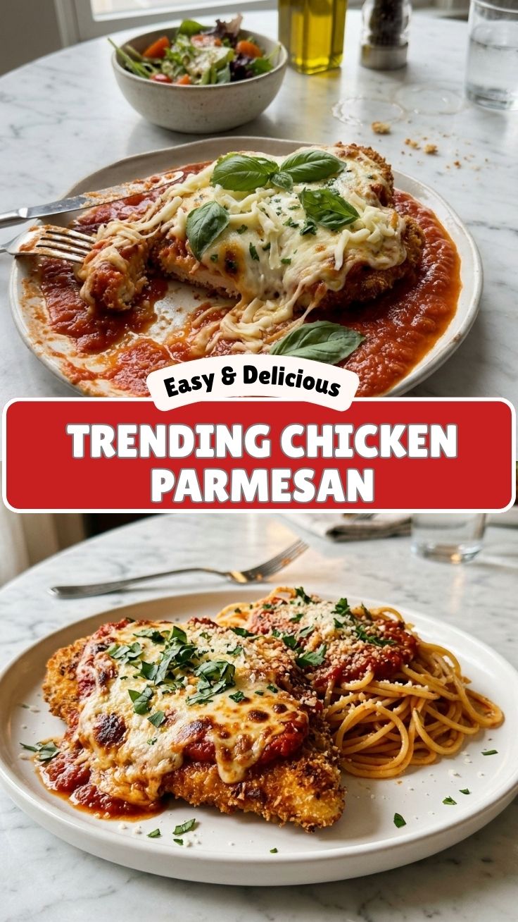 Savory Chicken Parmesan with melted cheese and marinara sauce