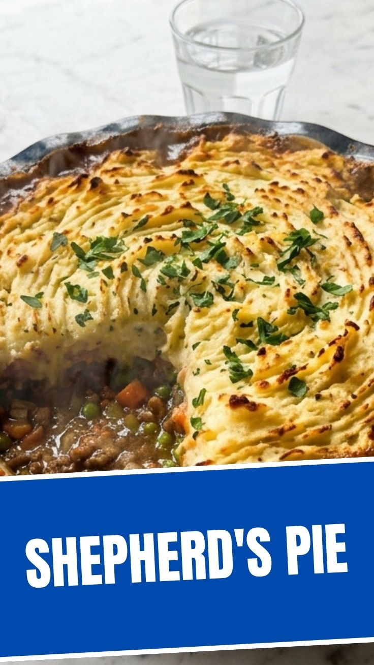 Golden brown Shepherd's Pie in a baking dish