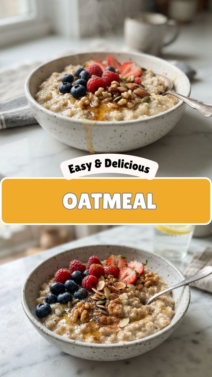 A steaming bowl of oatmeal, ready to be enjoyed.