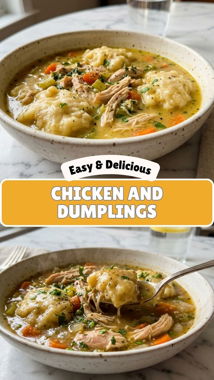 Homemade chicken and dumplings in a pot