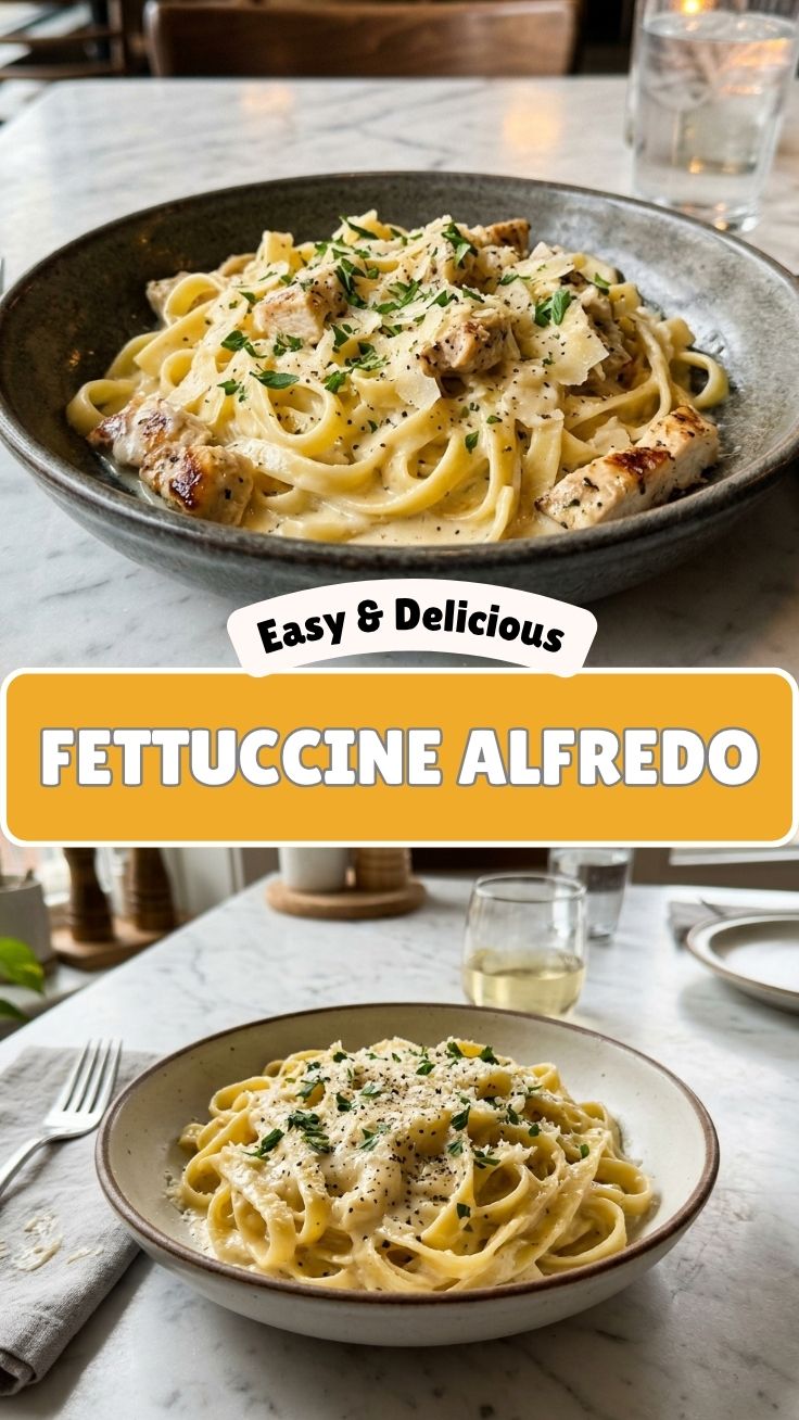 A serving of creamy fettuccine alfredo garnished with parsley