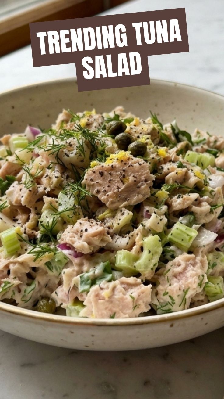 Fresh tuna salad bowl with vegetables and herbs