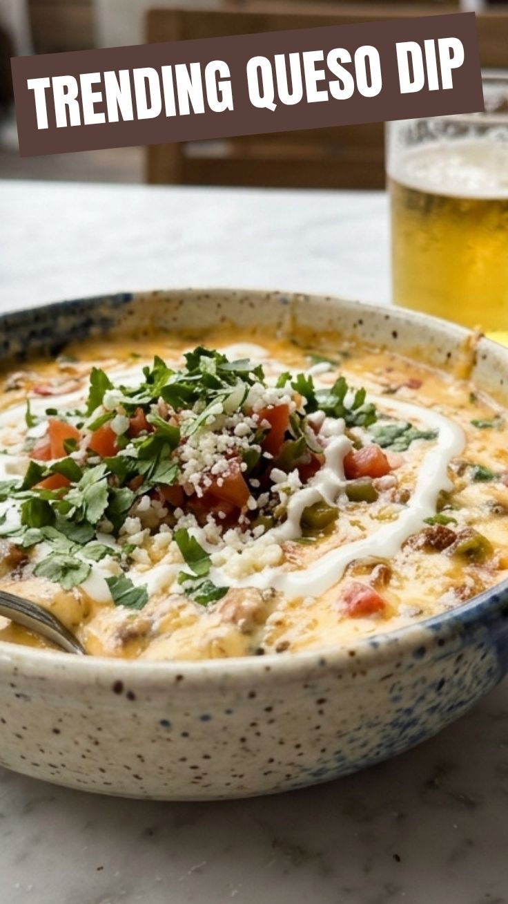 A hot bowl of savory queso dip, rich and creamy, ready to be served.