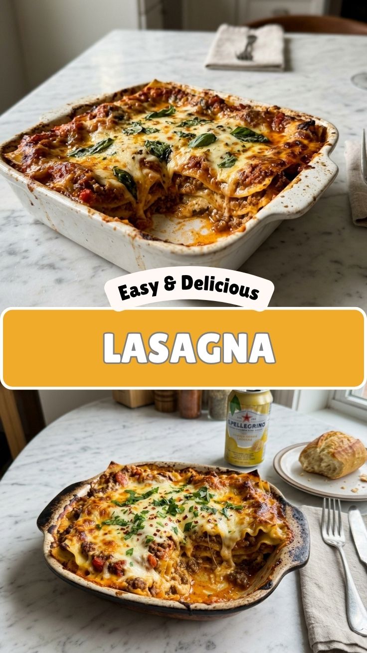 A freshly baked lasagna with bubbling cheese and rich tomato sauce